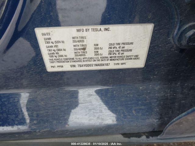 7SAYGDEE1NA004187 Tesla Model Y Long Range Dual Motor All-wheel Drive