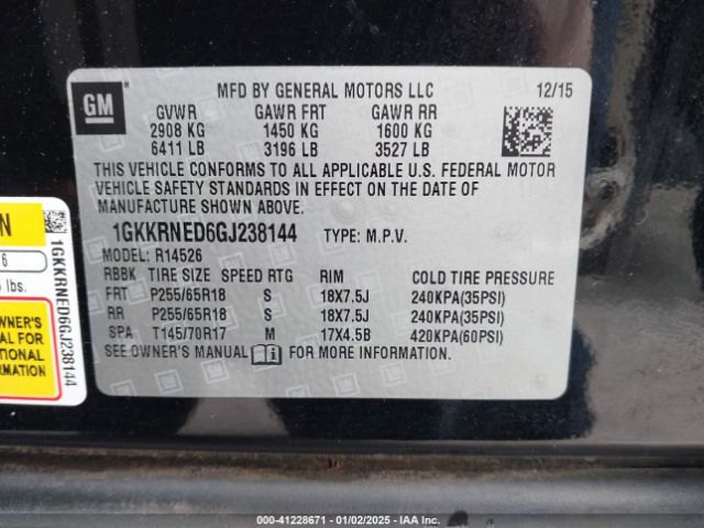 1GKKRNED6GJ238144 GMC Acadia Sle-1