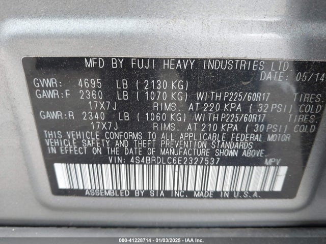 4S4BRDLC6E2327537 Subaru Outback 3.6r Limited