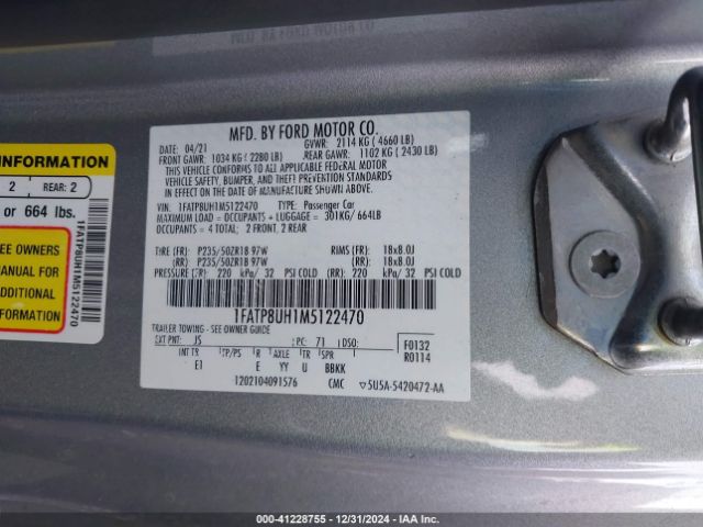 1FATP8UH1M5122470 Ford Mustang Ecoboost Premium