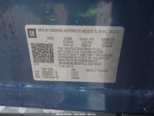 3GNAXUEV7LL187943 Chevrolet Equinox Awd Lt 1.5l Turbo
