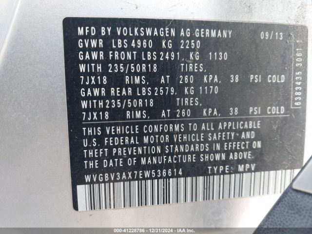 WVGBV3AX7EW536614 Volkswagen TIGUAN SE