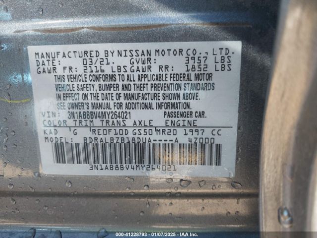 3N1AB8BV4MY264021 Nissan Sentra S Xtronic Cvt