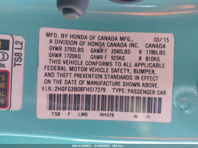 2HGFG3B08FH517279 Honda Civic Ex-l