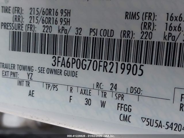 3FA6P0G70FR219905 Ford FUSION S