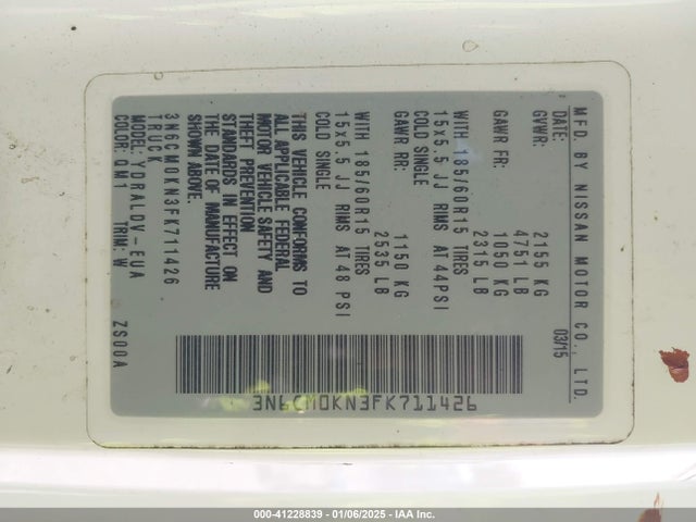 Nissan Nv200 S 2015 3N6CM0KN3FK711426 Image 9
