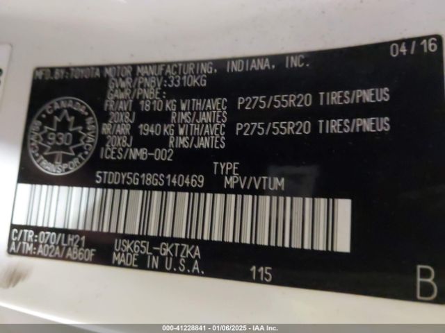 5TDDY5G18GS140469 Toyota Sequoia Platinum 5.7l V8