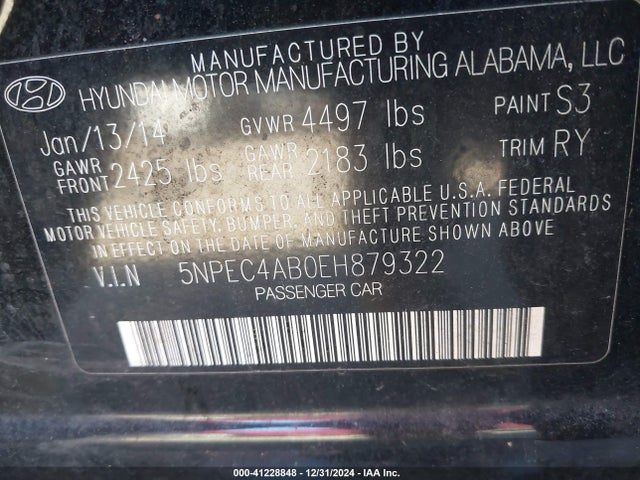Hyundai Sonata Limited 2.0t 2014 5NPEC4AB0EH879322 Image 9