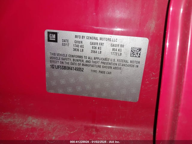 Chevrolet Sonic Premier 2017 1G1JF5SB0H4149052 Image 9