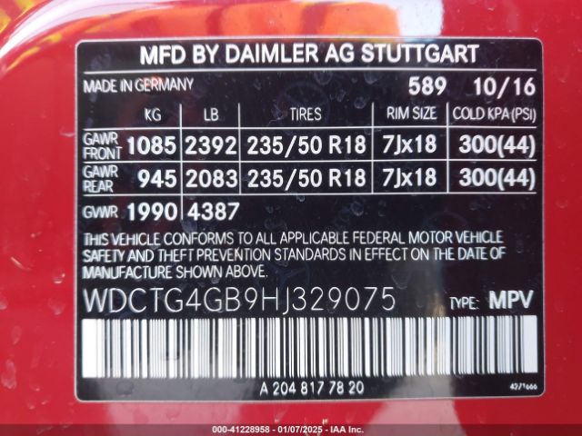 WDCTG4GB9HJ329075 Mercedes-Benz Gla 250 4matic