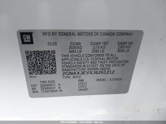 Chevrolet EQUINOX LT 2018 2GNAXJEVXJ6261212 Image 9