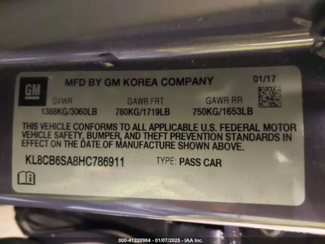 KL8CB6SA8HC786911 Chevrolet Spark Ls Cvt