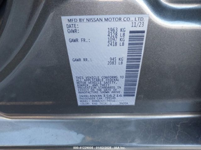 1N4BL4DVXRN356216 Nissan Altima Sv Fwd