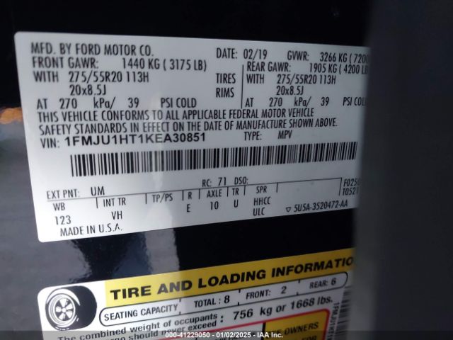 1FMJU1HT1KEA30851 Ford Expedition Xlt