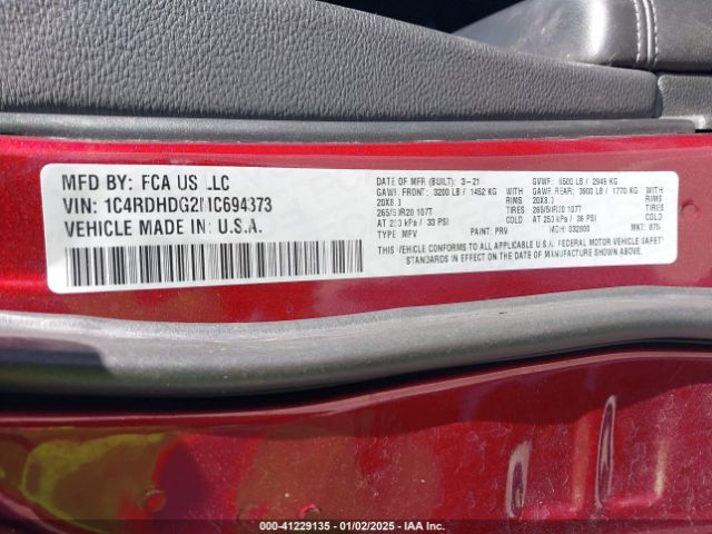 1C4RDHDG2MC694373 Dodge Durango Gt Rwd