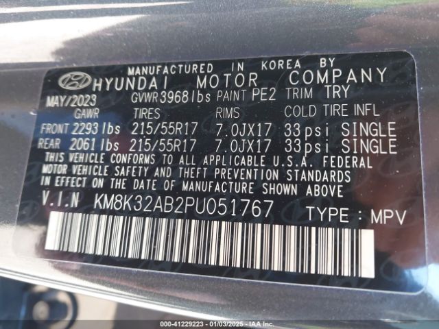 KM8K32AB2PU051767 Hyundai Kona Sel