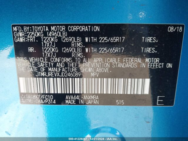 JTMRJREVXJD246089 Toyota Rav4 Hybrid Xle
