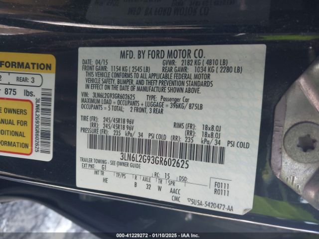 3LN6L2G93GR602625 Lincoln MKZ