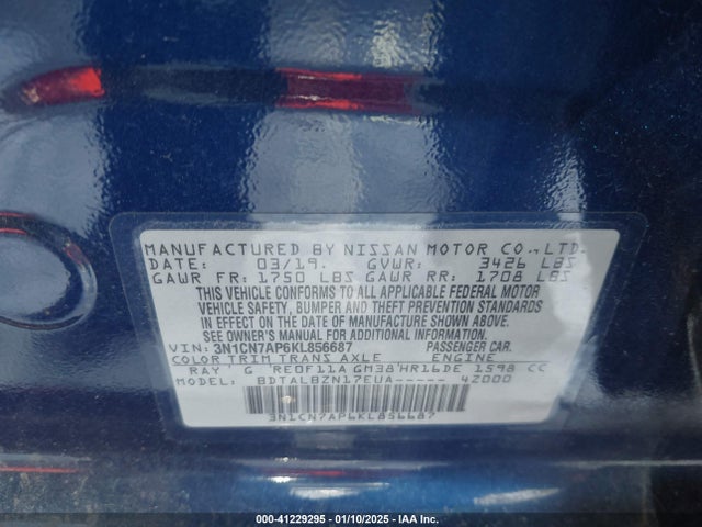 Nissan Versa 1.6 Sv 2019 3N1CN7AP6KL856687 Image 9