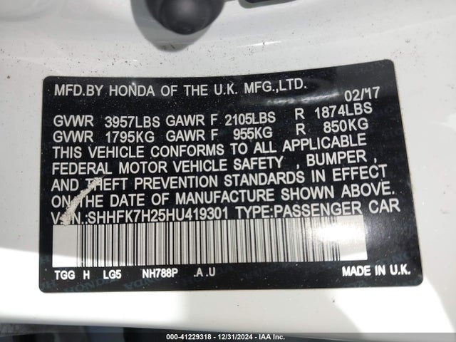 Honda Civic Lx 2017 SHHFK7H25HU419301 Image 9