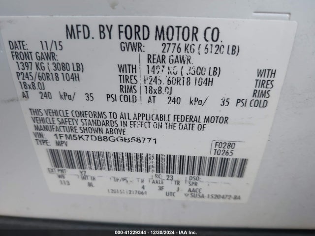 Ford EXPLORER XLT 2016 1FM5K7D88GGB58771 Image 9