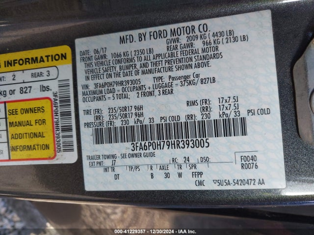3FA6P0H79HR393005 Ford FUSION SE