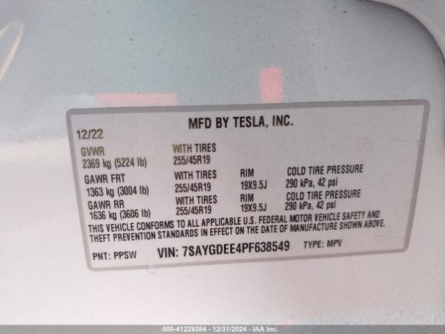 7SAYGDEE4PF638549 Tesla Model Y