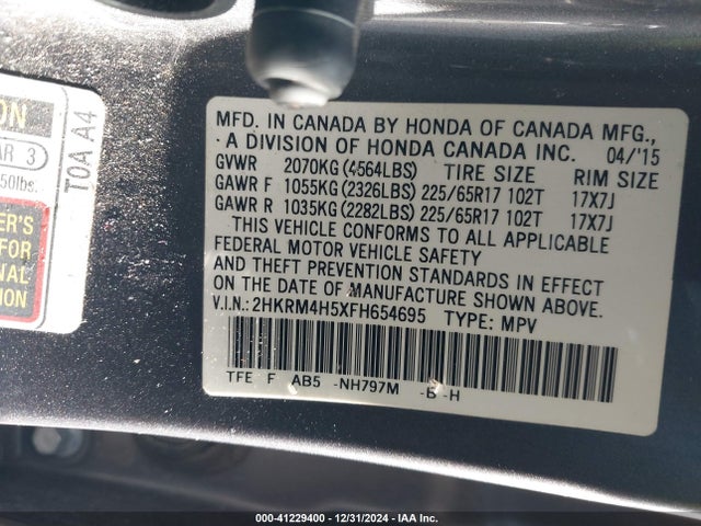 2HKRM4H5XFH654695 Honda CR-V EX