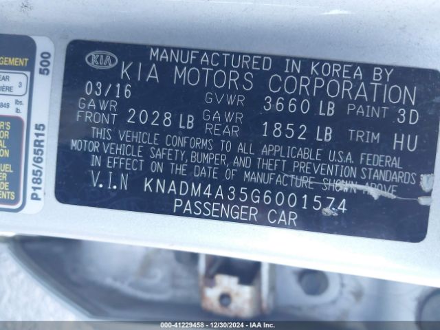 KNADM4A35G6001574 KIA RIO LX