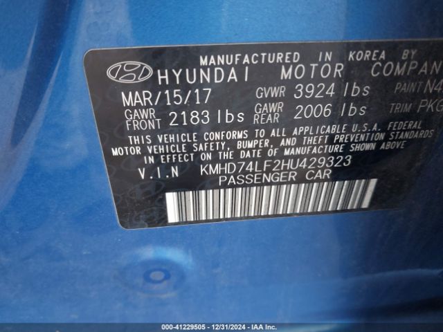 KMHD74LF2HU429323 Hyundai ELANTRA SE