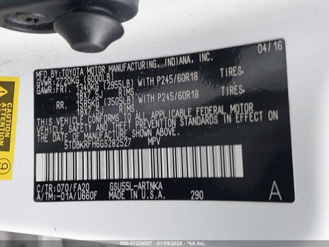 5TDBKRFH6GS282527 Toyota Highlander Le Plus V6