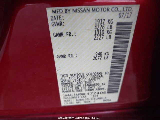 Nissan Altima 2.5 S 2017 1N4AL3AP9HC477406 Image 9