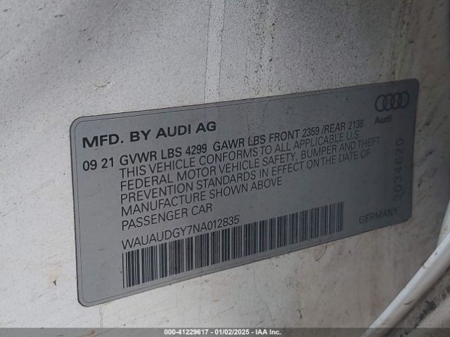 WAUAUDGY7NA012835 Audi A3 Premium 40 Tfsi Front-wheel Drive S Tronic
