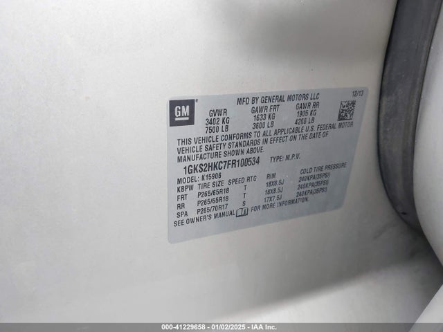 1GKS2HKC7FR100534 GMC Yukon Xl 1500 Slt