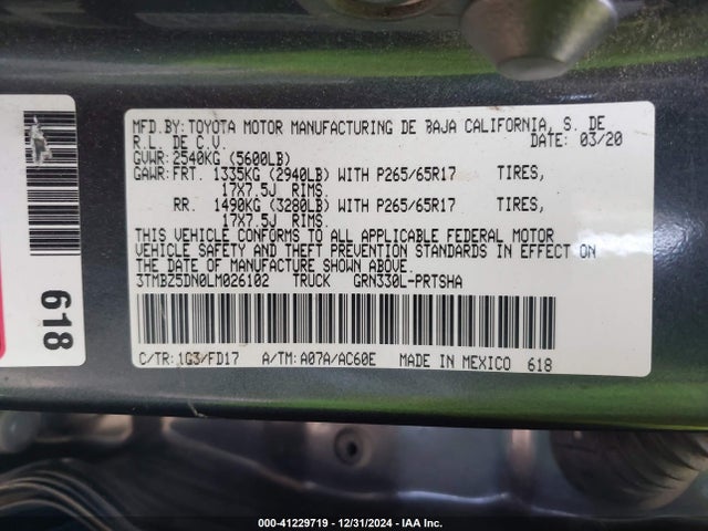 3TMBZ5DN0LM026102 Toyota Tacoma Trd Sport
