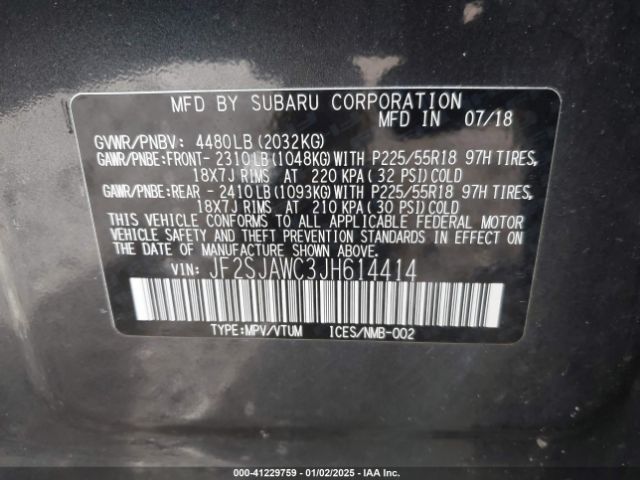 JF2SJAWC3JH614414 Subaru Forester 2.5i Touring