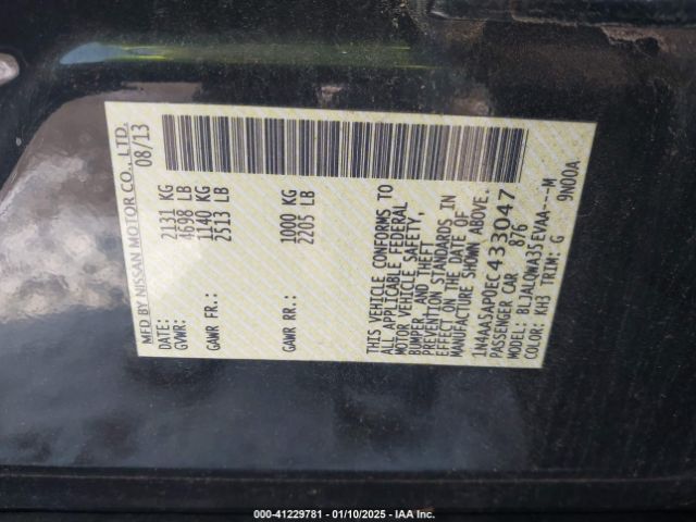 1N4AA5AP0EC433047 Nissan Maxima 3.5 S