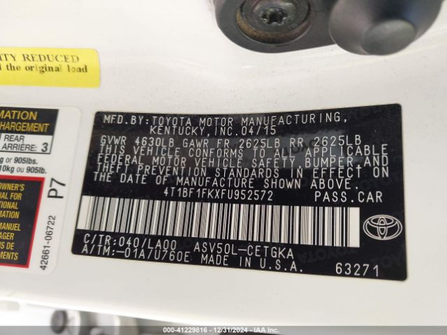 4T1BF1FKXFU952572 Toyota CAMRY XLE