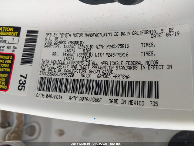 3TMCZ5ANXLM296320 Toyota Tacoma Sr5 V6