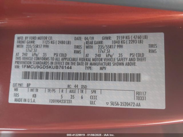 2019 FORD ESCAPE 1FMCU9GD5KUB76144 Photo 8