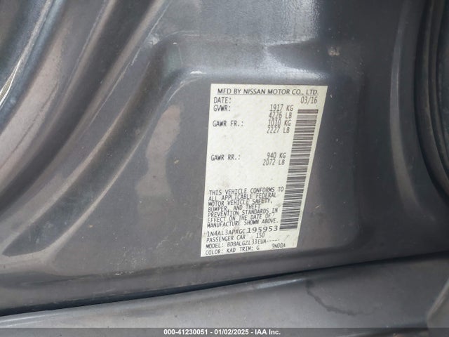 1N4AL3APXGC195953 Nissan Altima 2.5/2.5 S/2.5 Sl/2.5 Sr/2.5 Sv