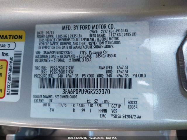 3FA6P0PU9GR232370 Ford Fusion Energi Se Luxury