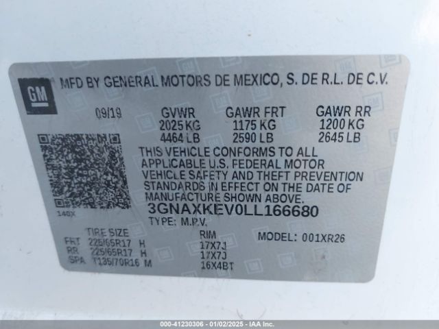 3GNAXKEV0LL166680 Chevrolet Equinox Fwd Lt 1.5l Turbo