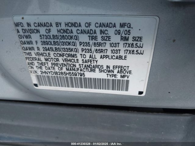 2005 ACURA MDX 2HNYD18285H559795 Photo 8
