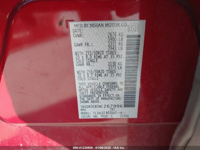 5N1DR3CB5NC267996 Nissan Pathfinder Sl 2wd