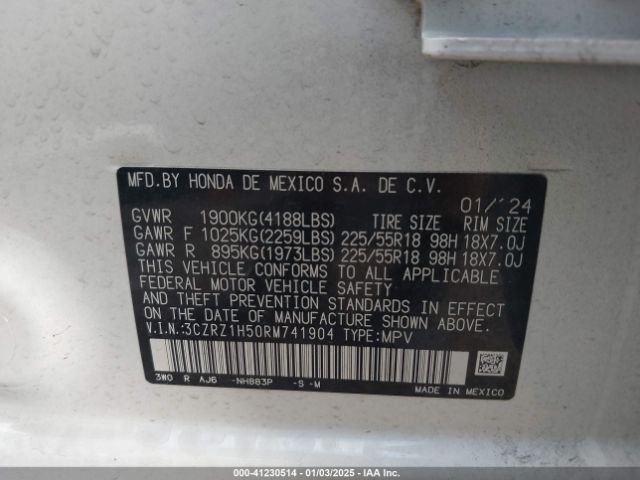 3CZRZ1H50RM741904 Honda HR-V