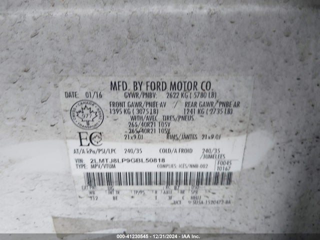 2LMTJ8LP9GBL50818 Lincoln Mkx Reserve