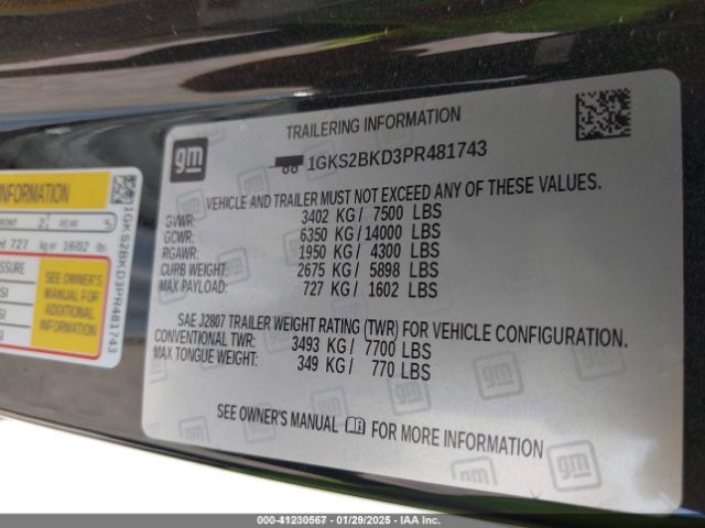 1GKS2BKD3PR481743 GMC Yukon 4wd Slt