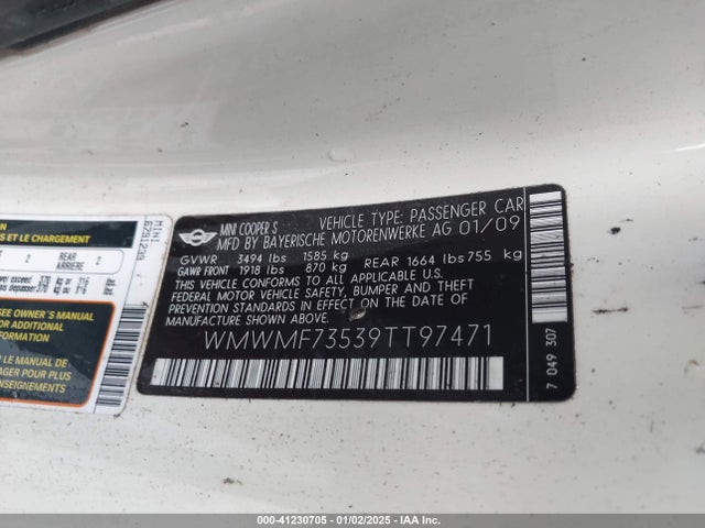 2009 MINI COOPER S WMWMF73539TT97471 Photo 8