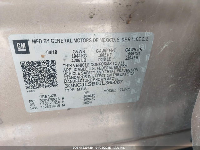 Chevrolet Trax Lt 2018 3GNCJLSB0JL365087 Image 9